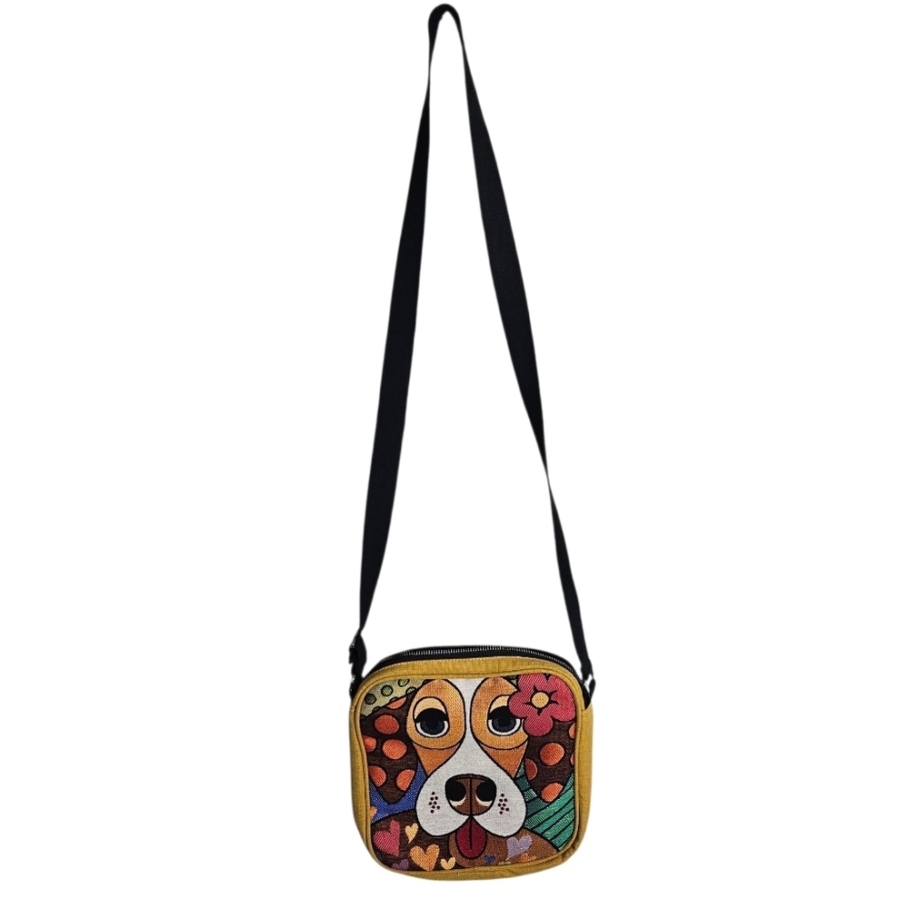 Colorful Dog Print Crossbody Bag, Groovy Vibes and Adjustable Strap